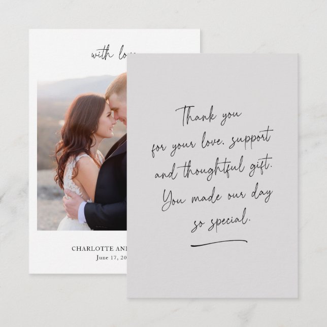 Script Swash Grey Thank You Message Photo Card (Front/Back)