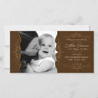 Script Swirls Country Brown Christmas photo card