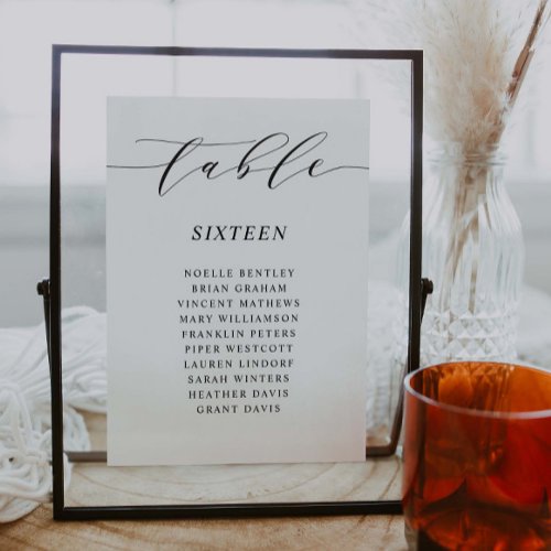 Script Table Number Wedding Reception Card S105