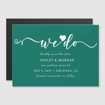 Script Teal Green Heart We Do Save The Date Magnetic Invitation by blessedwedding at Zazzle