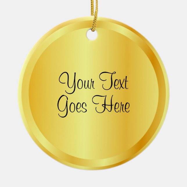 Script Template Faux Gold Metallic Look Elegant Ceramic Ornament (Front)