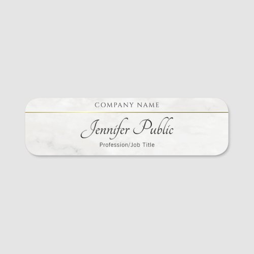 Script Template White Marble Gold Typography Name Tag
