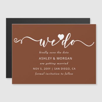 Script Terracotta Heart We Do Save The Date Magnetic Invitation by blessedwedding at Zazzle