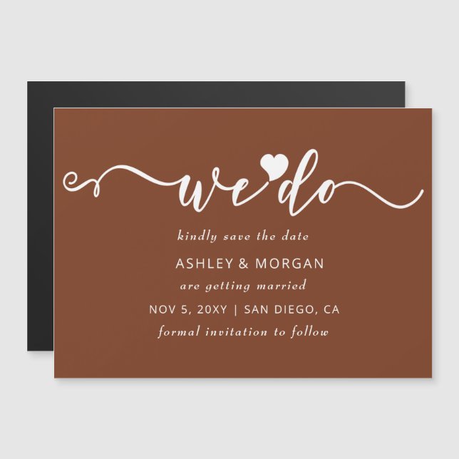 Script Terracotta Heart We Do Save the Date Magnetic Invitation (Front/Back)