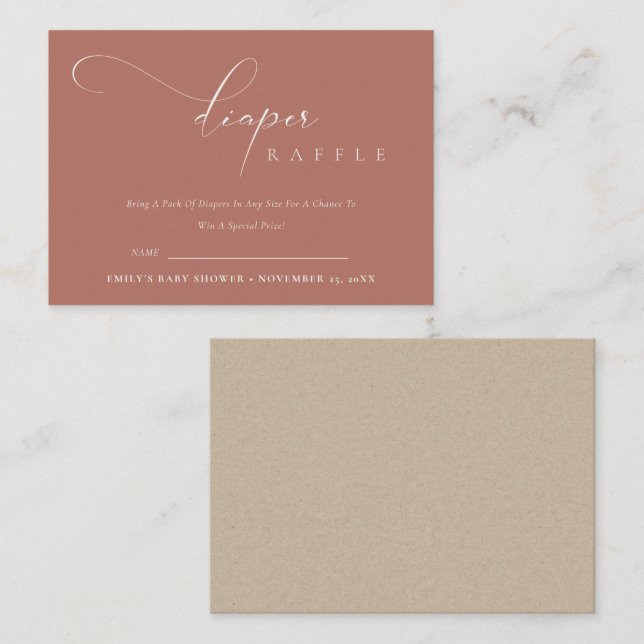 Script Terracotta Rust Diaper Raffle Baby Shower Enclosure Card (Front/Back)