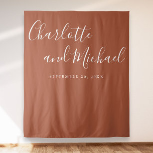 Script Terracotta Wedding Photo Booth Backdrop