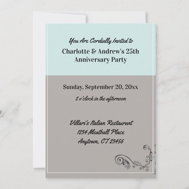 Script Text Blue Gray Anniversary Party Invitation (Front)