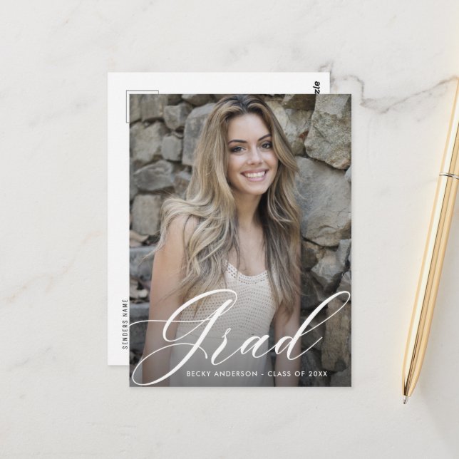 script text graduation save the date postcard (Front/Back In Situ)