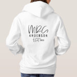 Script text mrs typography wedding gift hoodie<br><div class="desc">Script text mrs typography wedding gift. Modern,  graphic design. Ideal for bachelorette party,  bridal shower parties,  wedding day attire,  wedding gift or honeymoon.</div>