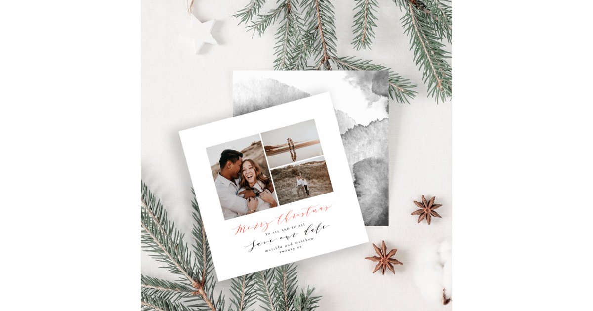 Script text photo Christmas save the date Holiday Card | Zazzle