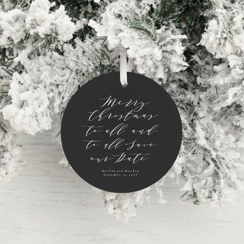 Script text photo Christmas save the date Holiday Ceramic Ornament