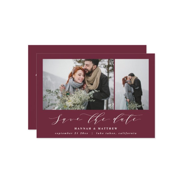 Script text photo elegant modern wedding save the date (Front/Back In Situ)