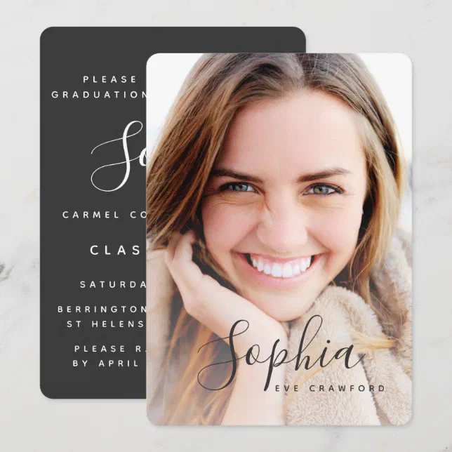Graduation Party Script Text Script text photo graduation invitation | Zazzle