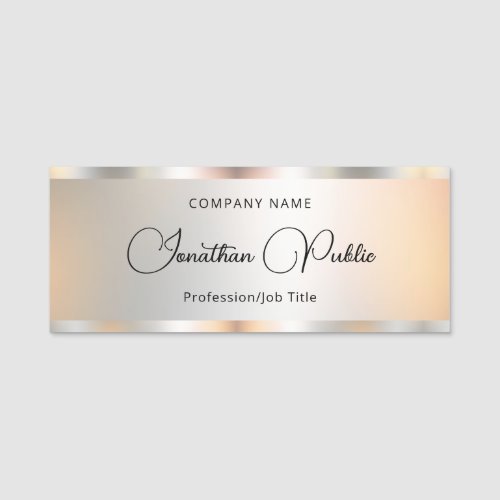 Script Text Silver Template Elegant Typography Name Tag