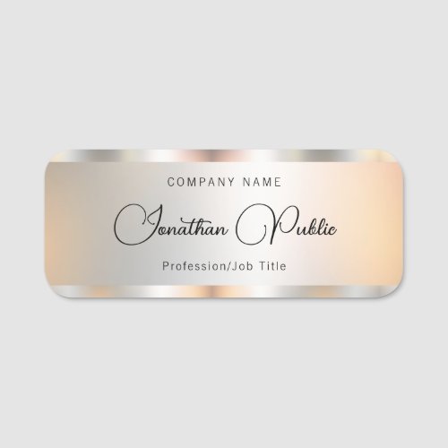 Script Text Silver Template Elegant Typography Name Tag