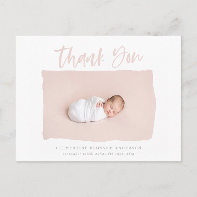 Script text thank you birth announcement postcard (Front)