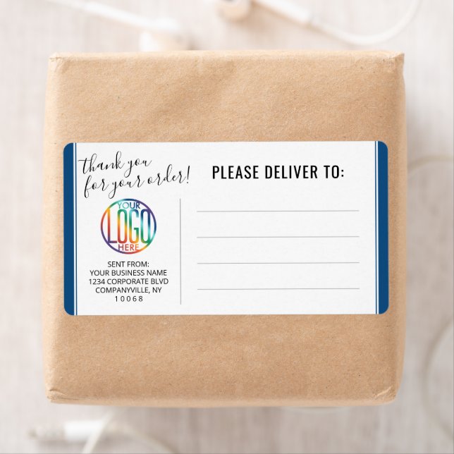 Script Thank You Business Logo Blue Shipping Label (Insitu)
