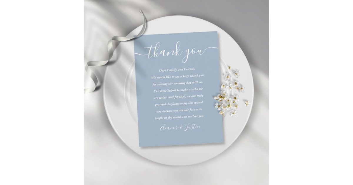 Script Thank You Dusty Blue Wedding Place Card | Zazzle
