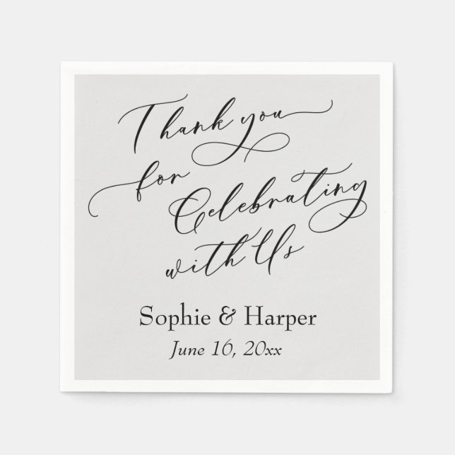 Script Thank You for Celebrating with Us Gray Napkins (Front)