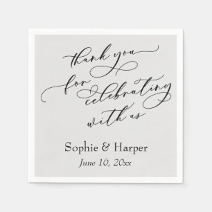 Script Thank You for Celebrating with Us Gray Napkins