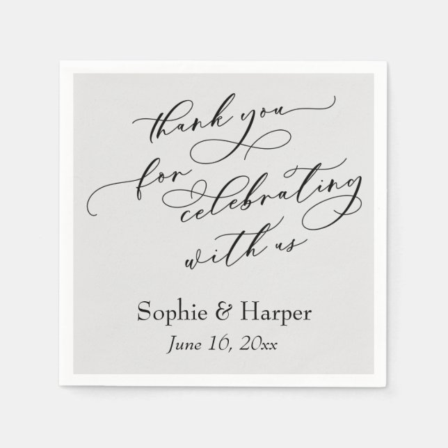 Script Thank You for Celebrating with Us Gray Napkins (Front)