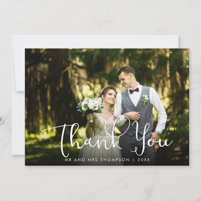 Script Thank You Gold Hearts Wedding Photo Card (Front)