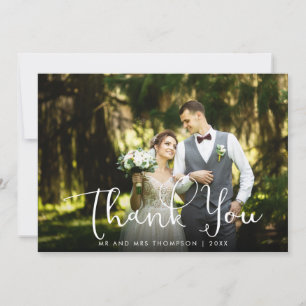 Script Thank You Gold Hearts Wedding Photo Card
