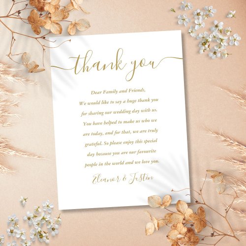 Script Thank You Gold Wedding Place Card