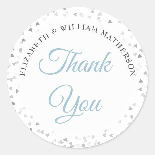 Script Thank You Love Hearts Confetti Classic Round Sticker (Front)