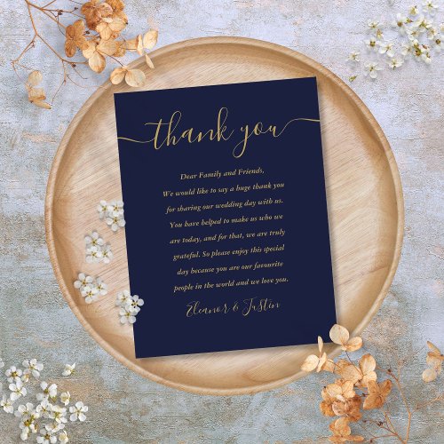 Script Thank You Navy Blue Gold Wedding Place Card