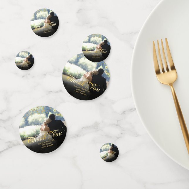 Script Thank You Photo Gold Confetti (Group)