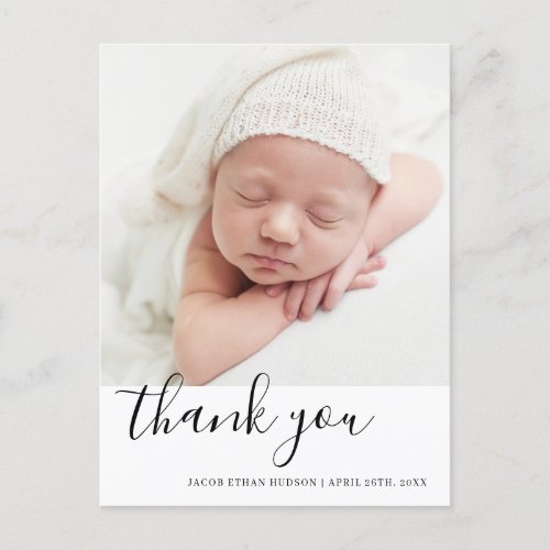 Script Thank you Photo Overlay Baby Birth Announce Announcement Postcard