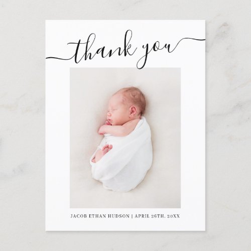 Script Thank you Photo Overlay Baby Birth Announce Announcement Postcard