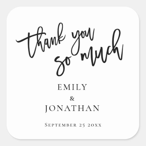 Script Thank You So Much Newlyweds Names Wedding Square Sticker