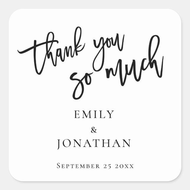 Script Thank You So Much Newlyweds Names Wedding Square Sticker (Front)