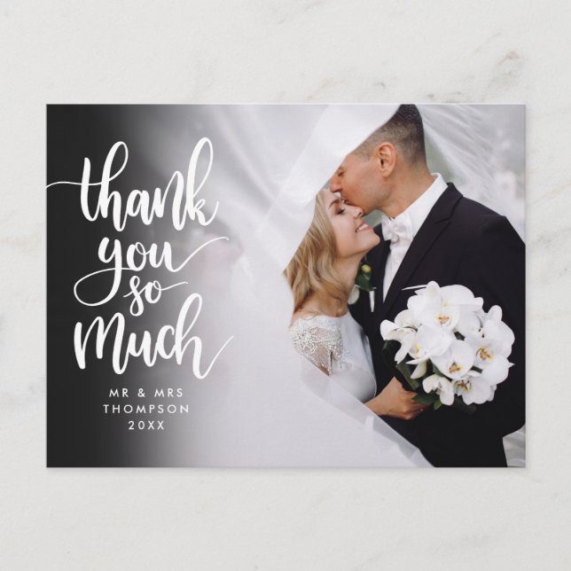 Script Thank You So Much Wedding Photo Thank You Postcard (Front)