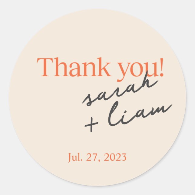Script Thank You Wedding Classic Round Sticker (Front)