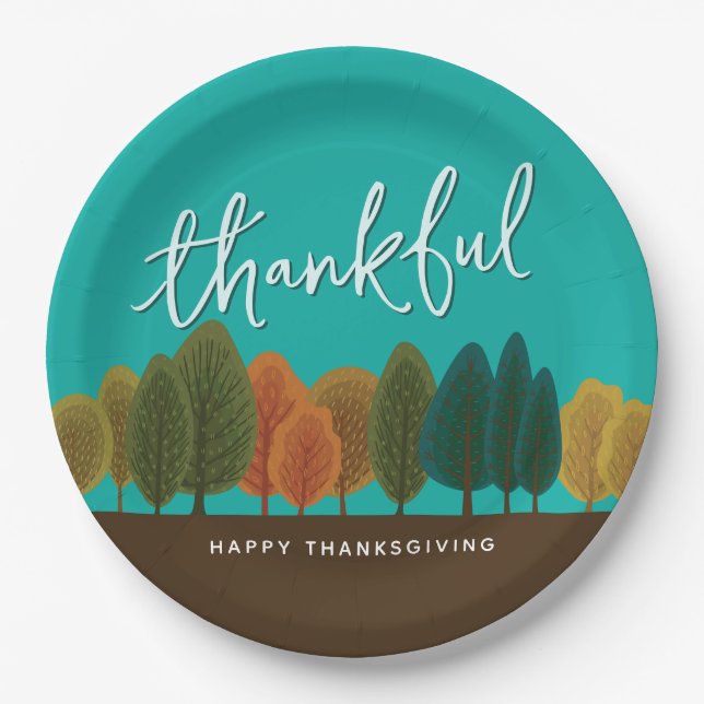 Script Thankful Thanksgiving Dinner Personalized Paper Plates (Front)