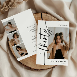 Script Thirty 4 Photo Collage 30th Birthday Invitation