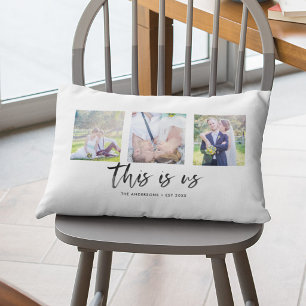 Script This is Us Family Name Photo Collage Lumbar Pillow