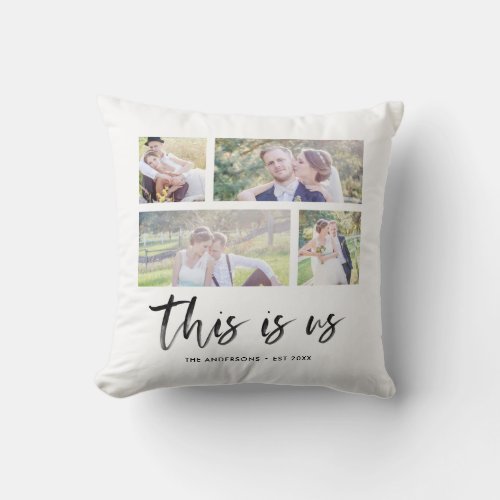 Script This is Us Family Name Photo Collage Throw Pillow