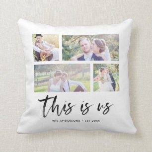 Script This is Us Family Name Photo Collage Throw Pillow
