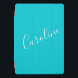 Script Turquoise Solid Color Personalized Name<br><div class="desc">Cute Script Turquoise Solid Color Personalized Name iPad Pro Cover</div>