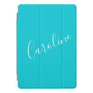 Script Turquoise Solid Color Personalized Name iPad Pro Cover
