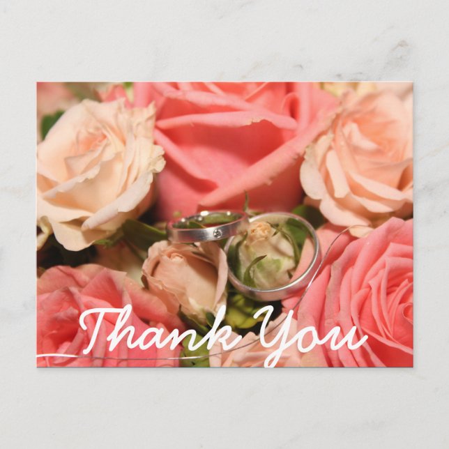 Script type & Pink Roses | Thank You Card (Front)