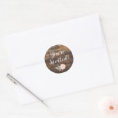 Script Typography and Rustic Brown Barn Wood Classic Round Sticker (Envelope)