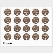 Script Typography and Rustic Brown Barn Wood Classic Round Sticker (Sheet)
