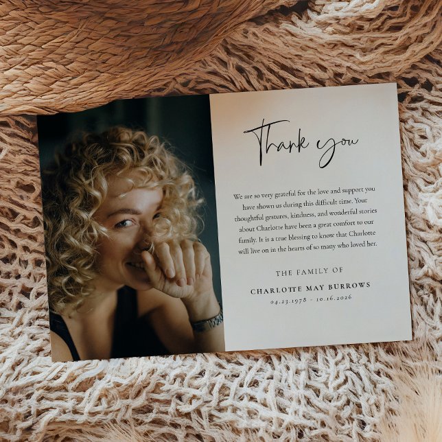 Script Typography Custom Photo & Message Sympathy  Thank You Card (Creator Uploaded)