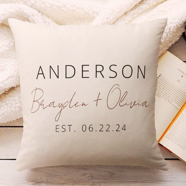Script Typography Elegant Boho Wedding Throw Pillow (Creator Uploaded)
