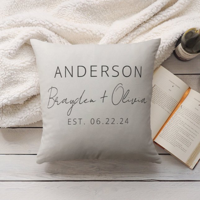 Script Typography Elegant Boho Wedding Throw Pillow (Creator Uploaded)